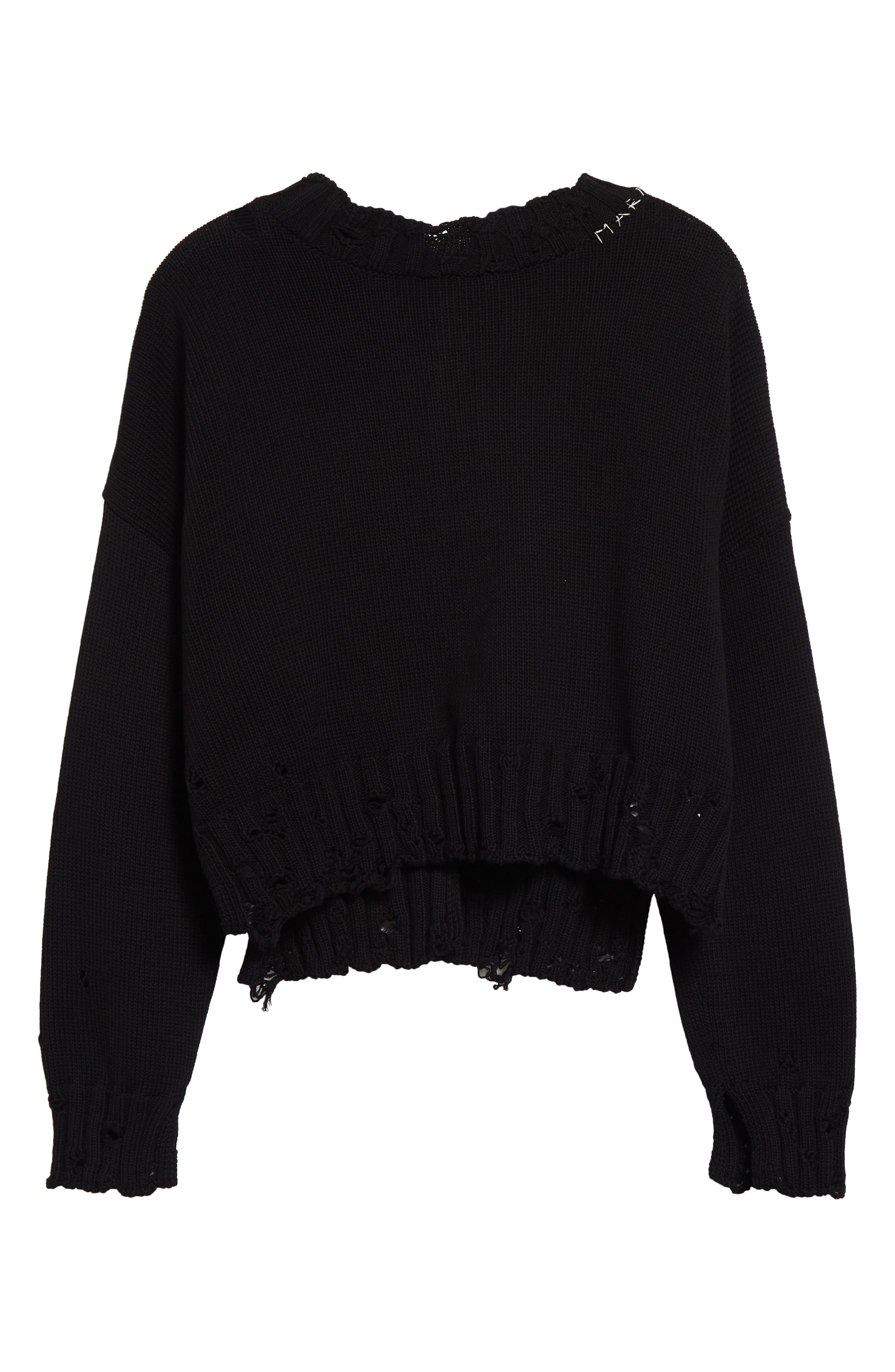 Marni Distressed Embroidered Logo Cotton Sweater in Black at Nordstrom - 6