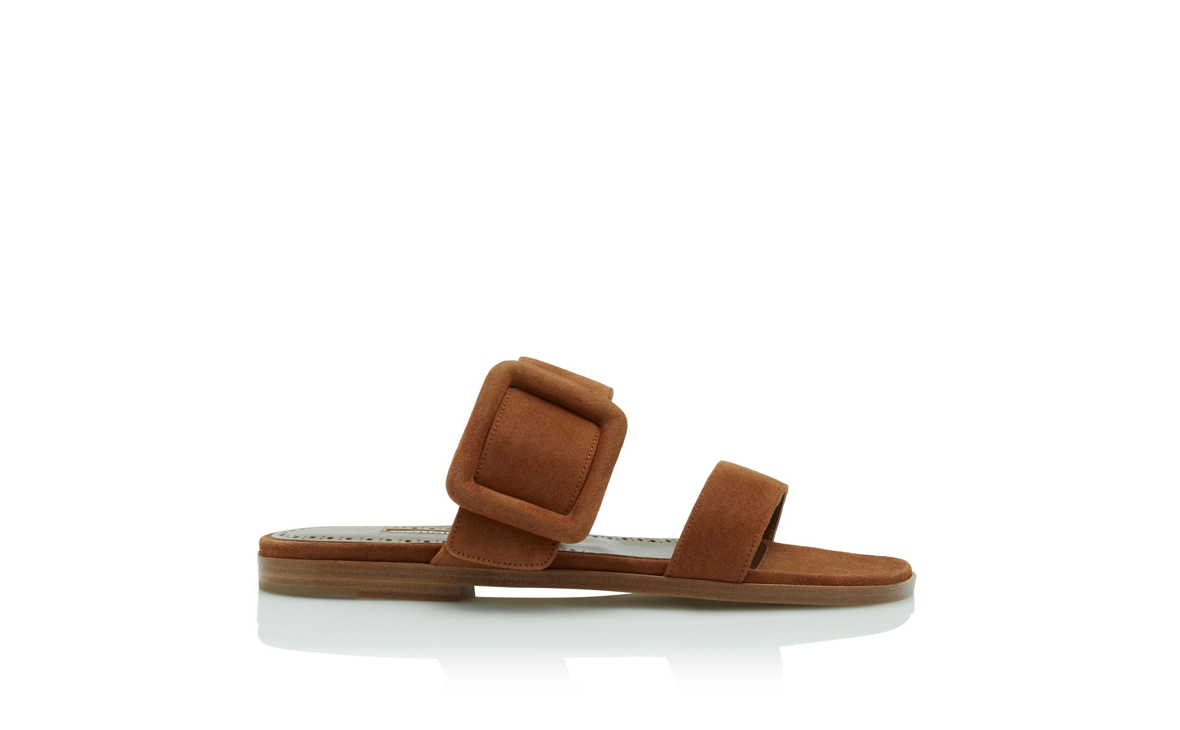 Brown Suede Flat Sliders - 1