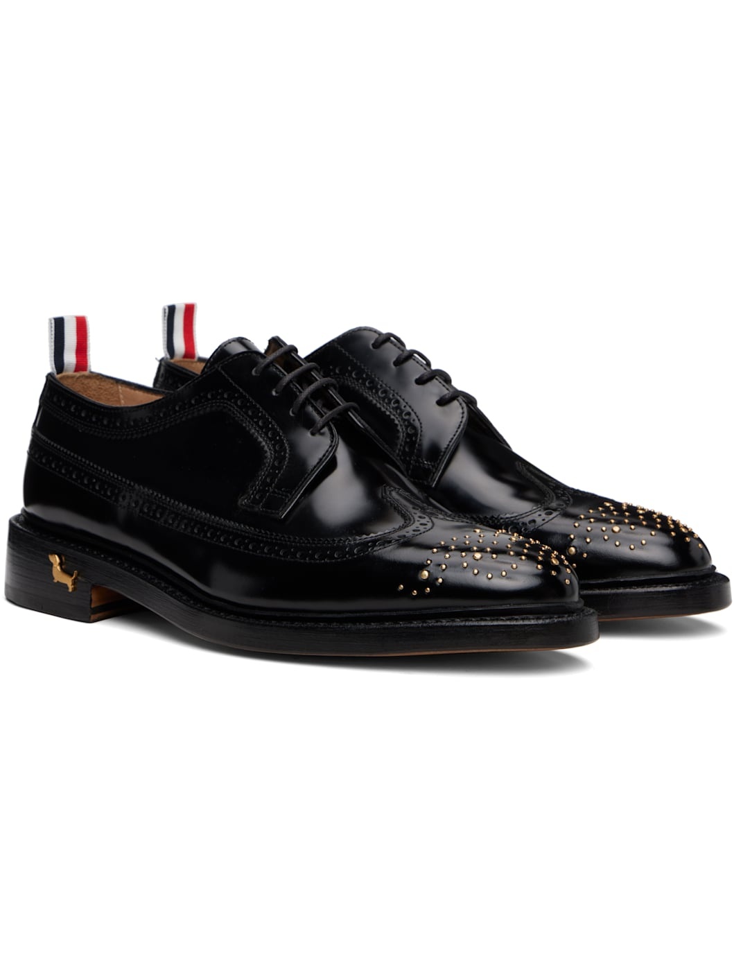 Black Spazzolato Leather Longwing Brogues - 4
