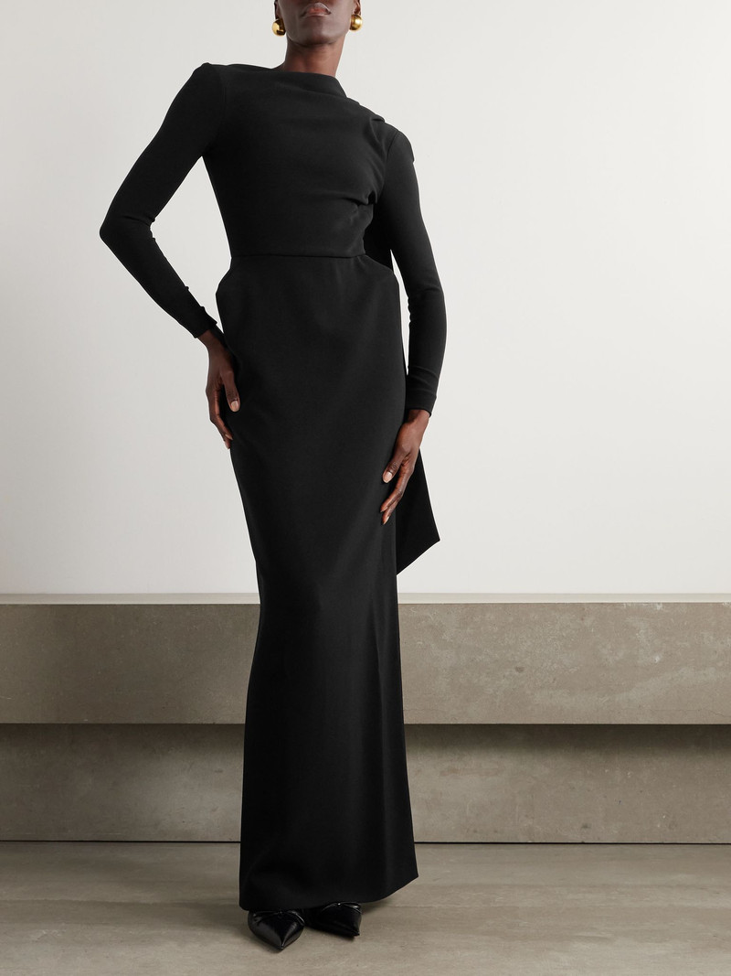 BALENCIAGA Cape-effect open-back crepe gown Black outlook