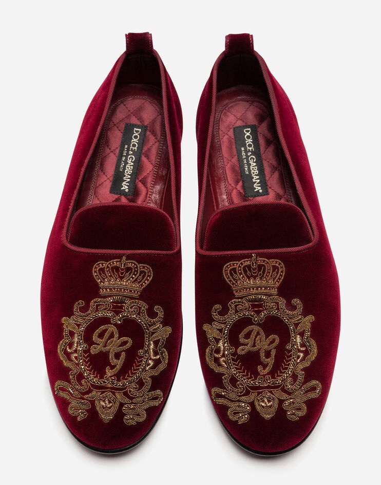 Velvet slippers with coat of arms embroidery - 4