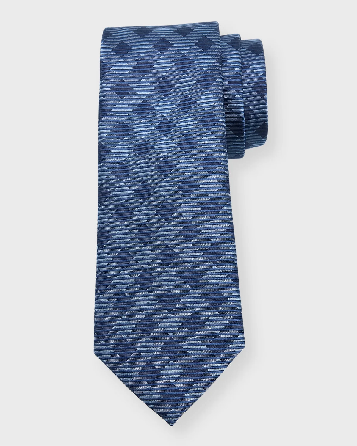 Men's Silk Jacquard Gingham-Stripe Tie - 1