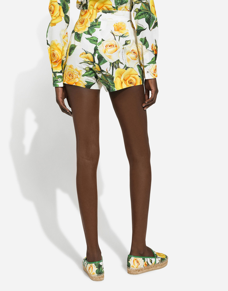 Cotton shorts with yellow rose print 4
