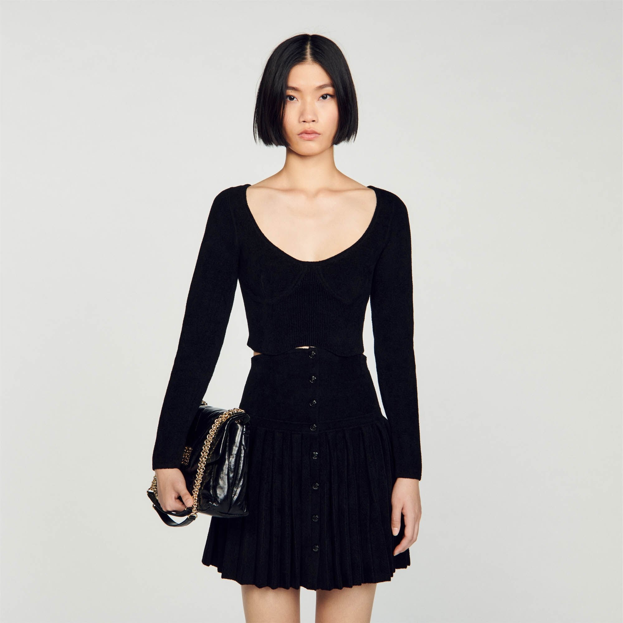 SHORT VELVET KNIT SWEATER - 5