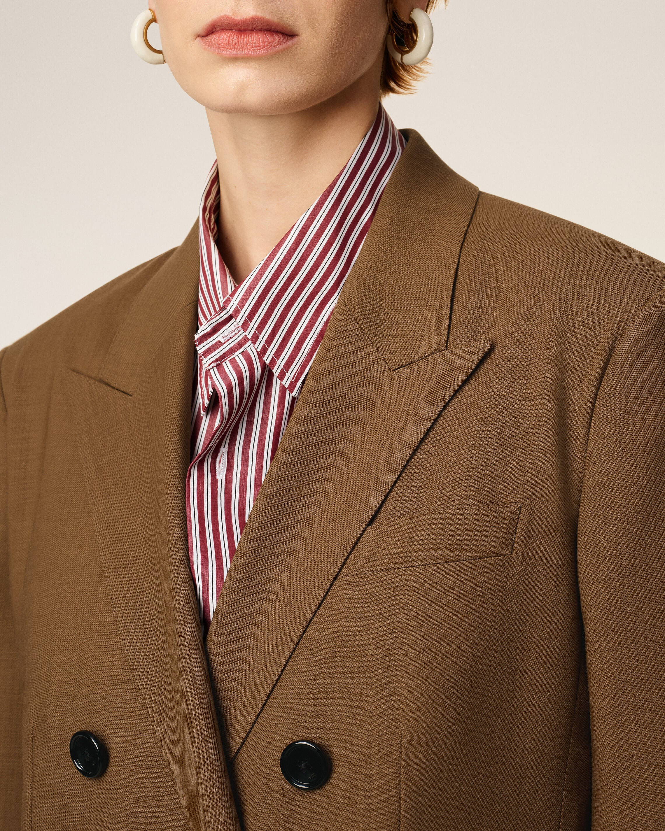 BROWN WOOL DOUBLE BREASTED JACKET - 4