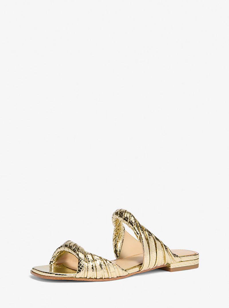 MICHAEL KORS Kiana Metallic Snake Embossed Leather Sandal outlook