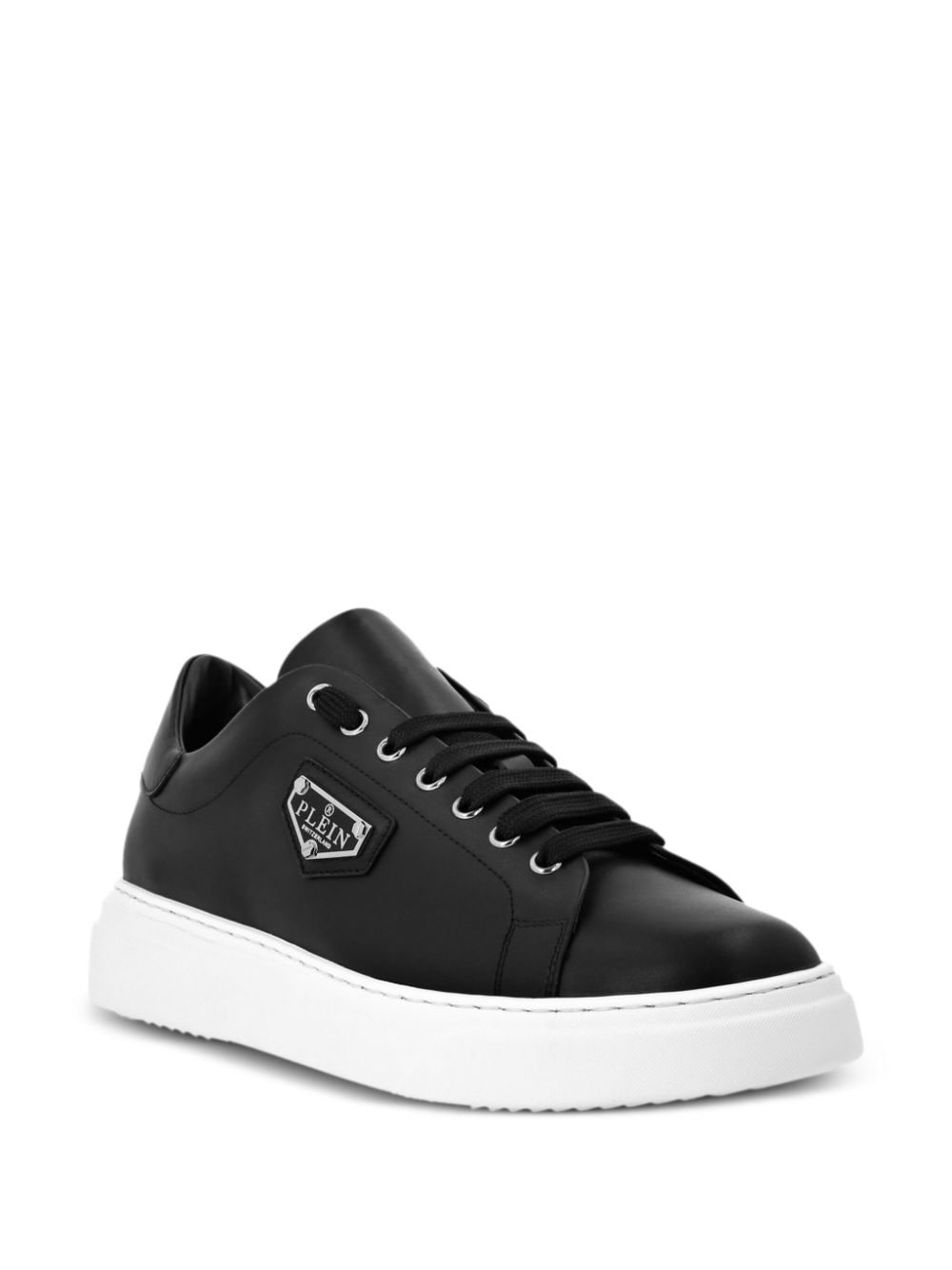 logo-plaque leather sneakers - 2