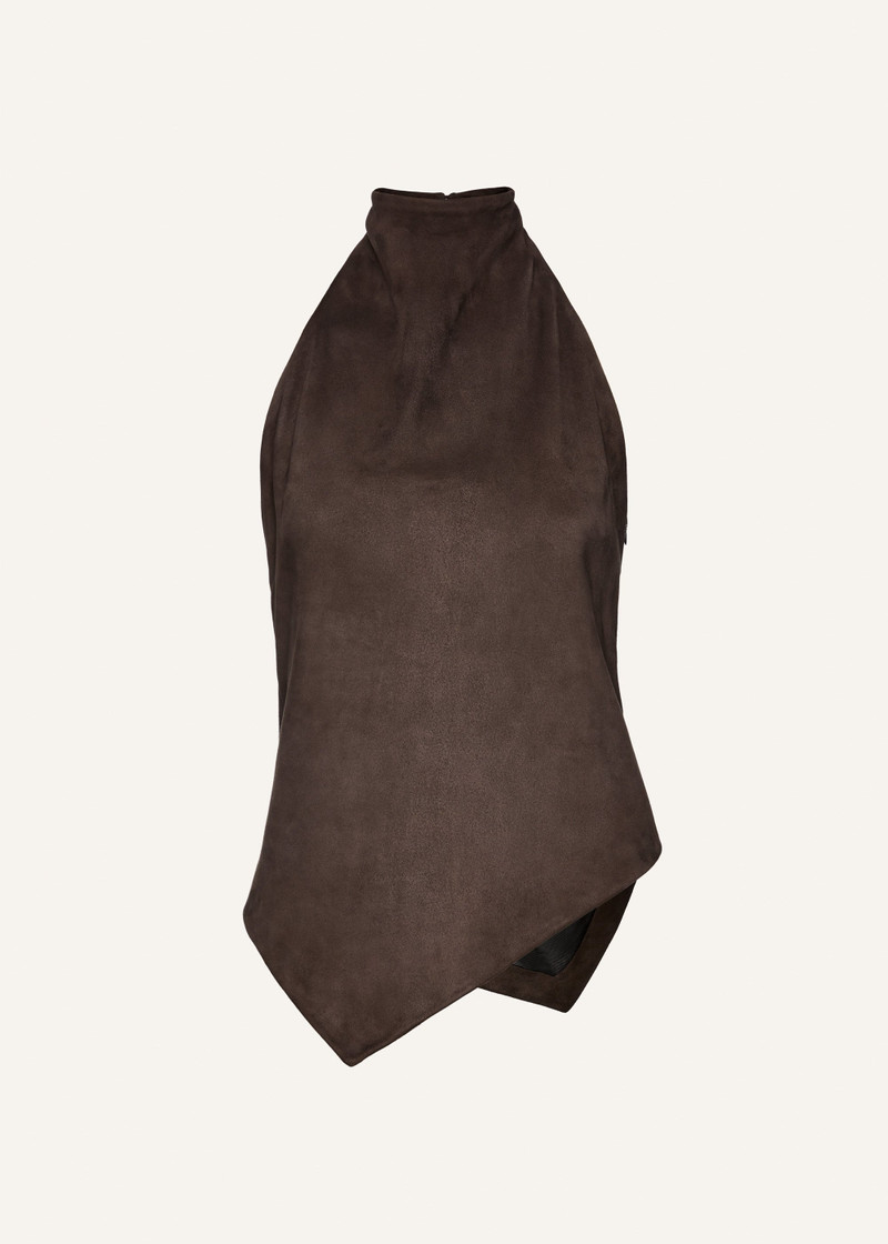 Asymmetric halter top in brown suede 1