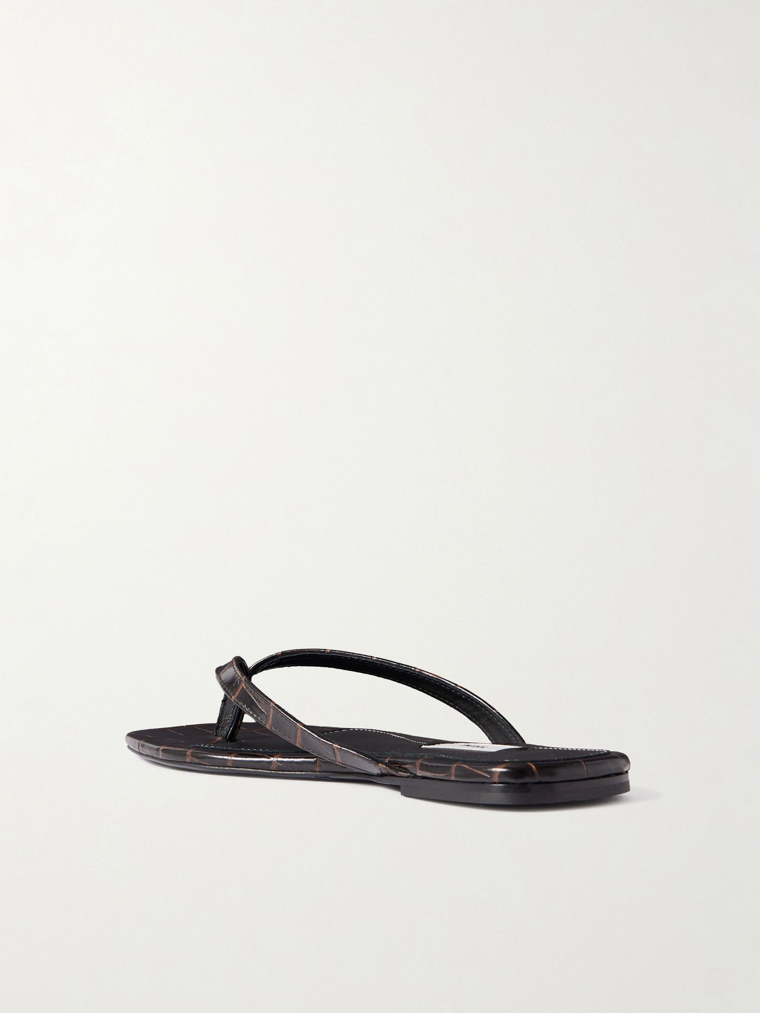Croc-effect leather flip flops Dark brown - 3