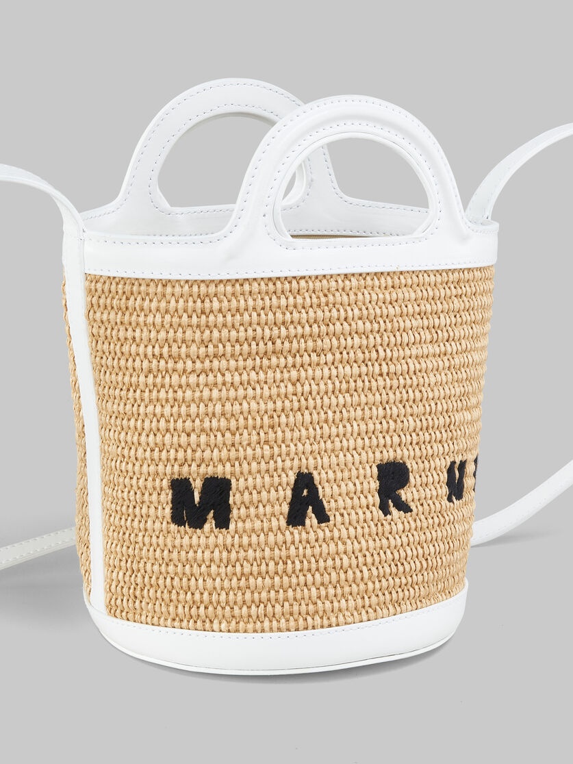 TROPICALIA SMALL BUCKET BAG IN WHITE LEATHER AND RAFFIA-EFFECT FABRIC - 5