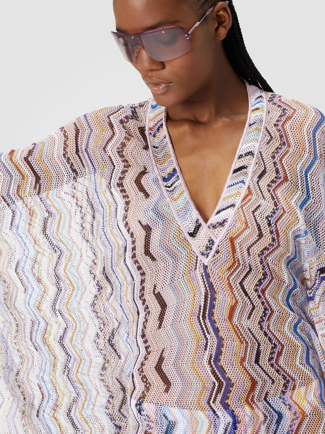 Short cover up kaftan in zigzag crochet with lurex - 5