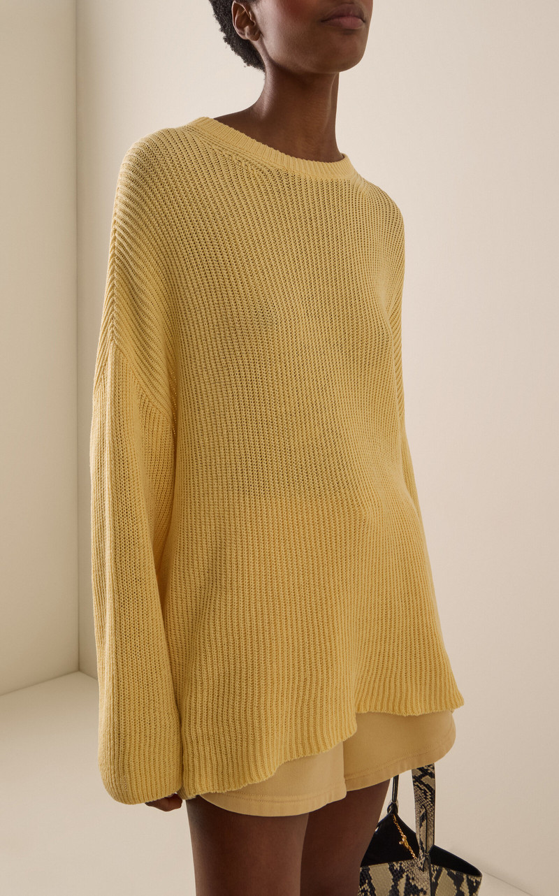 Another Tomorrow Draped Knitted Cotton-Blend Sweater yellow outlook