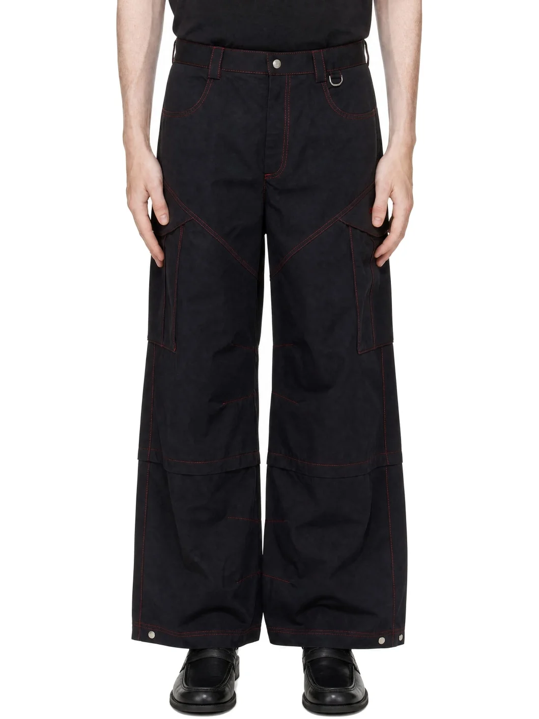 Black Embroidered Twill Cargo Pants - 1