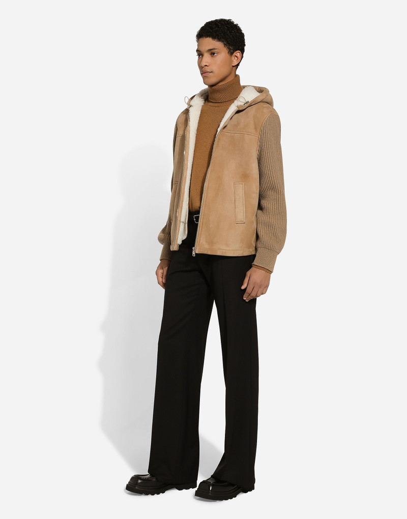 Sheepskin jacket with knit inserts and hood 5