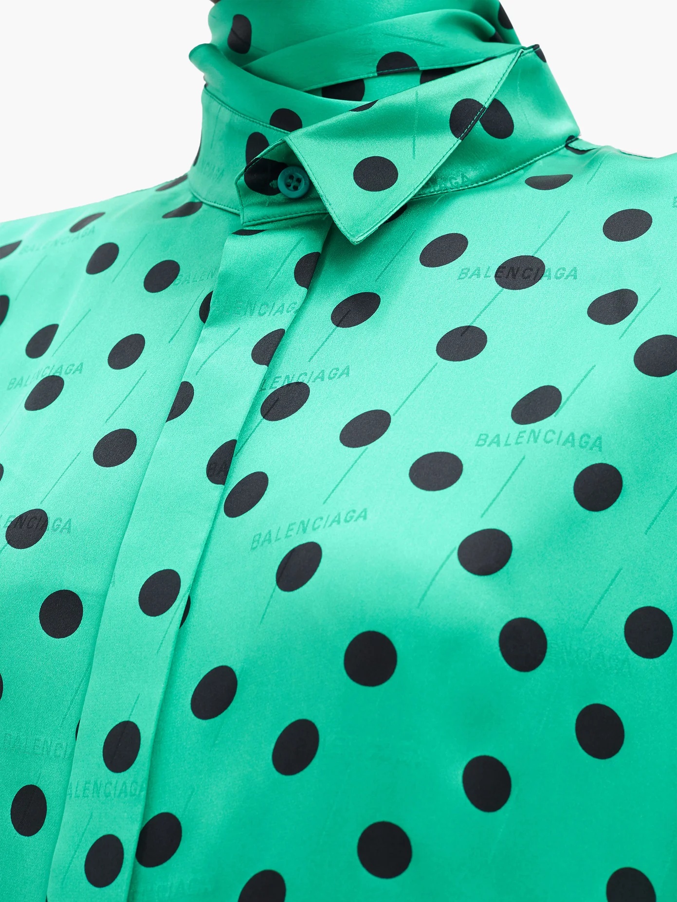 Logo-jacquard polka-dot silk blouse - 3