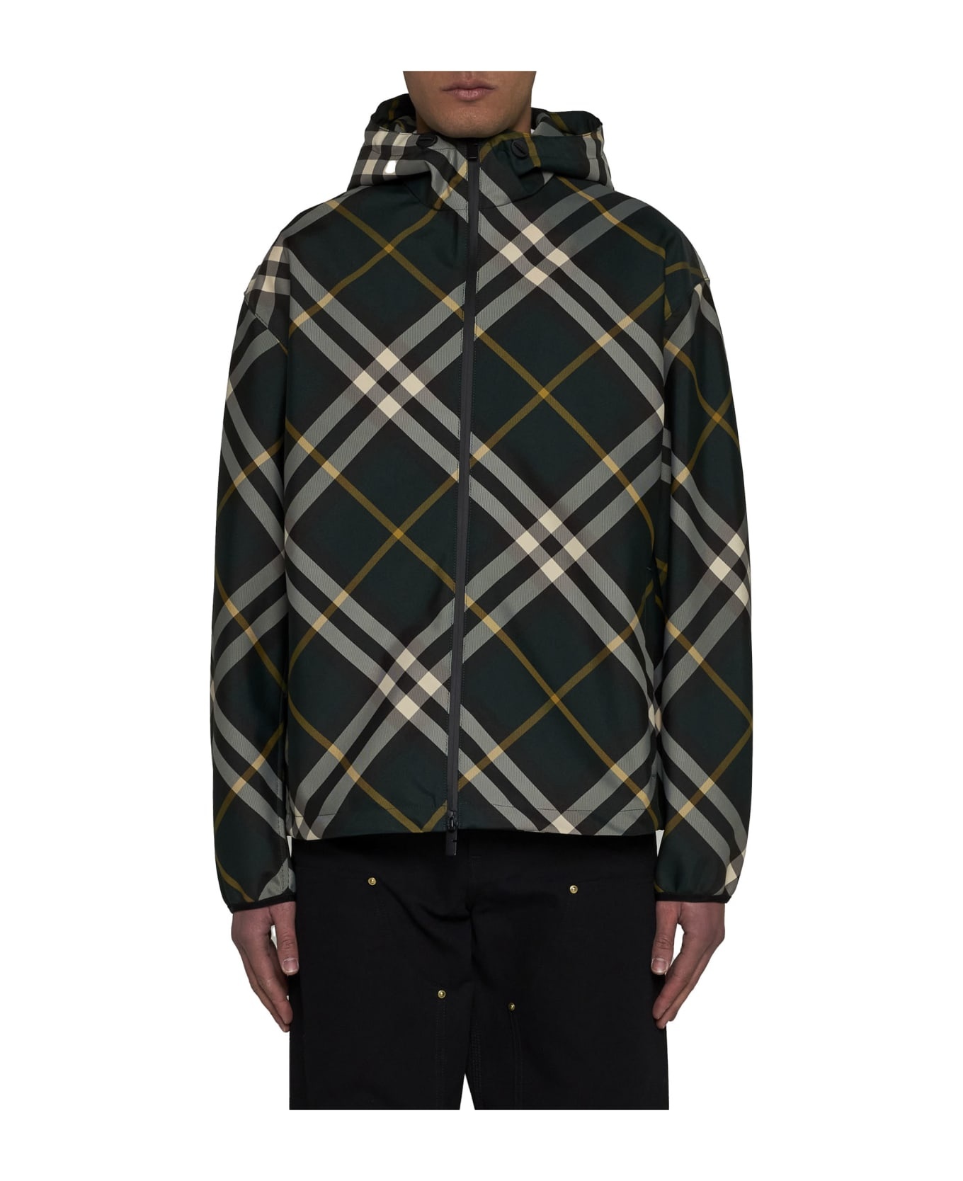 Logo Embroidered Check-pattern Zipped Hooded Jacket - 3