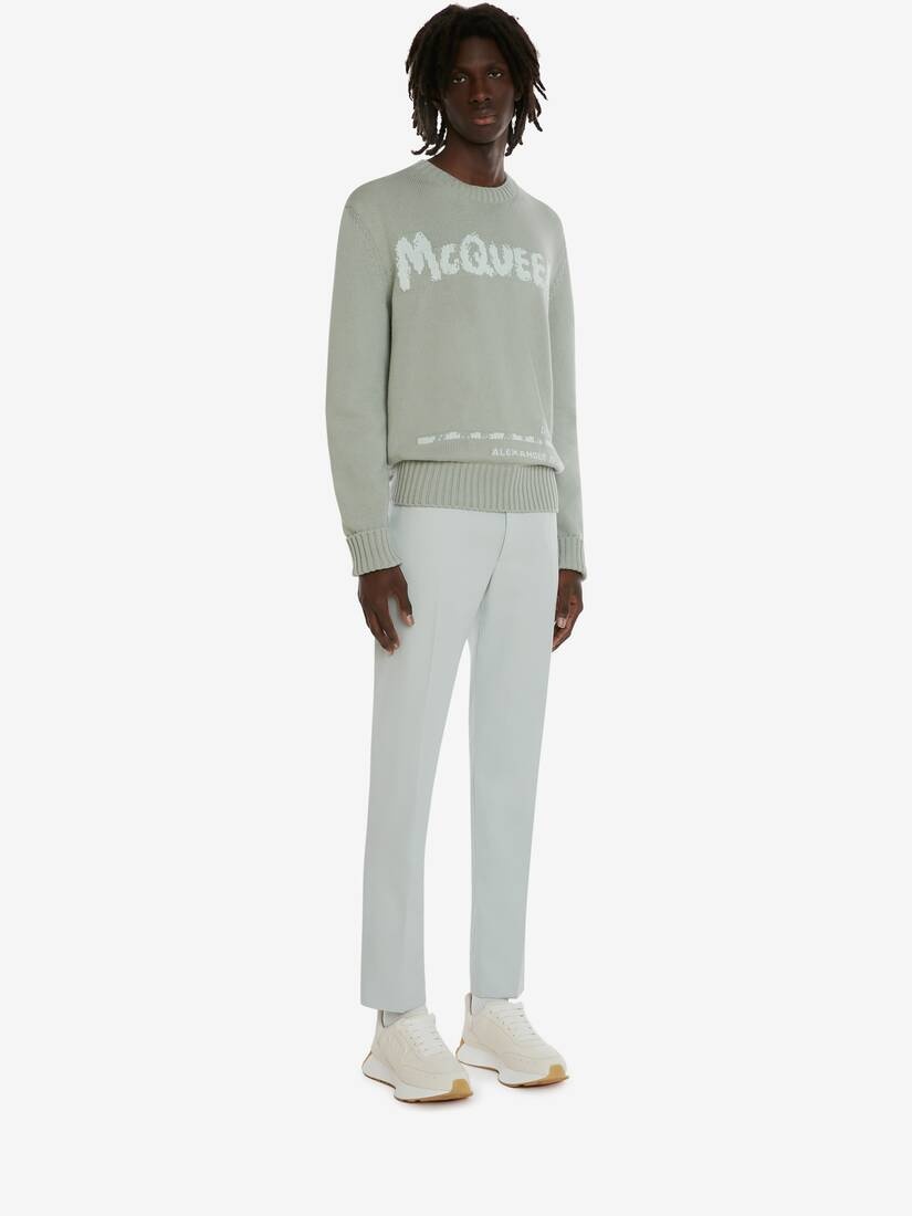 Men's McQueen Graffiti Crew Neck Jumper in Mint - 3