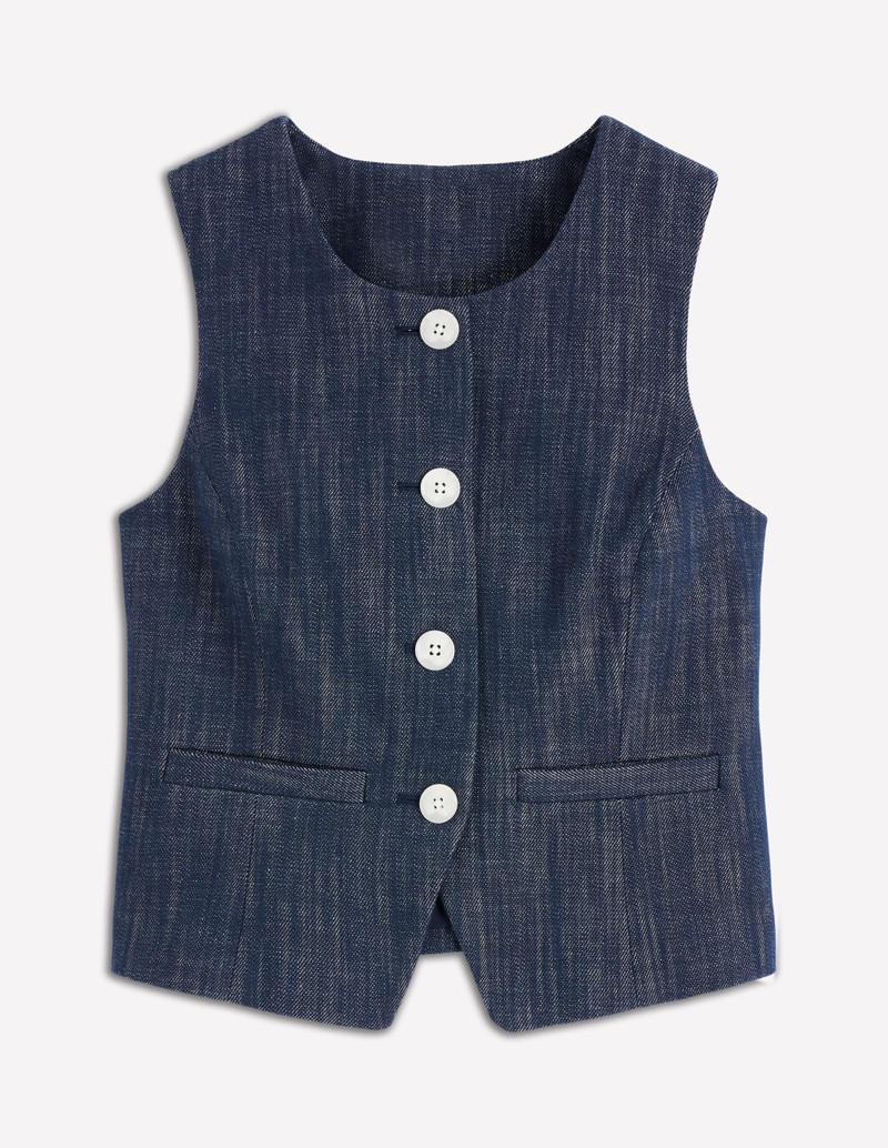 Tailored Twill Waistcoat-Navy, Indigo 1