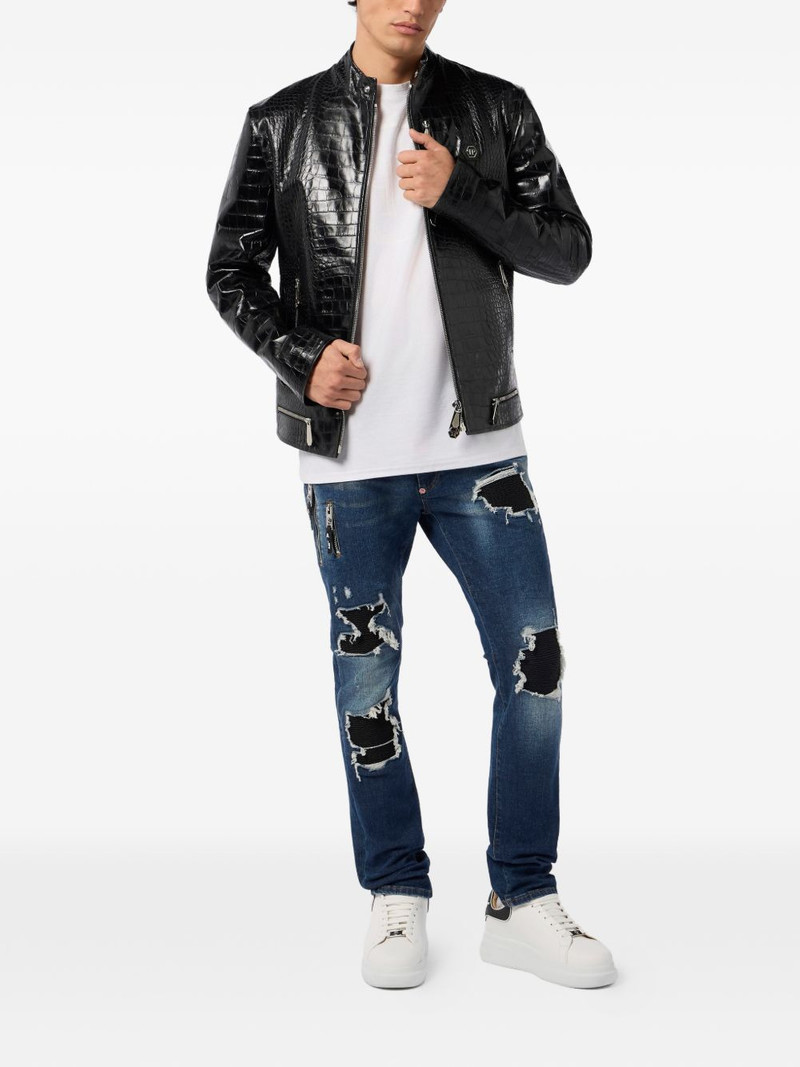 PHILIPP PLEIN crocodile-print leather jacket outlook