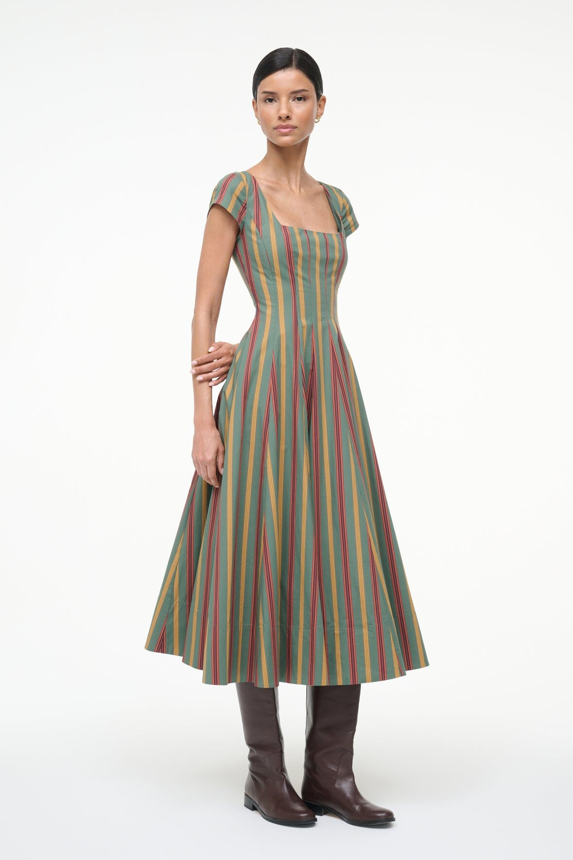 STAUD SHORT SLEEVE WELLS DRESS TRAILBLAZER STRIPE - 4