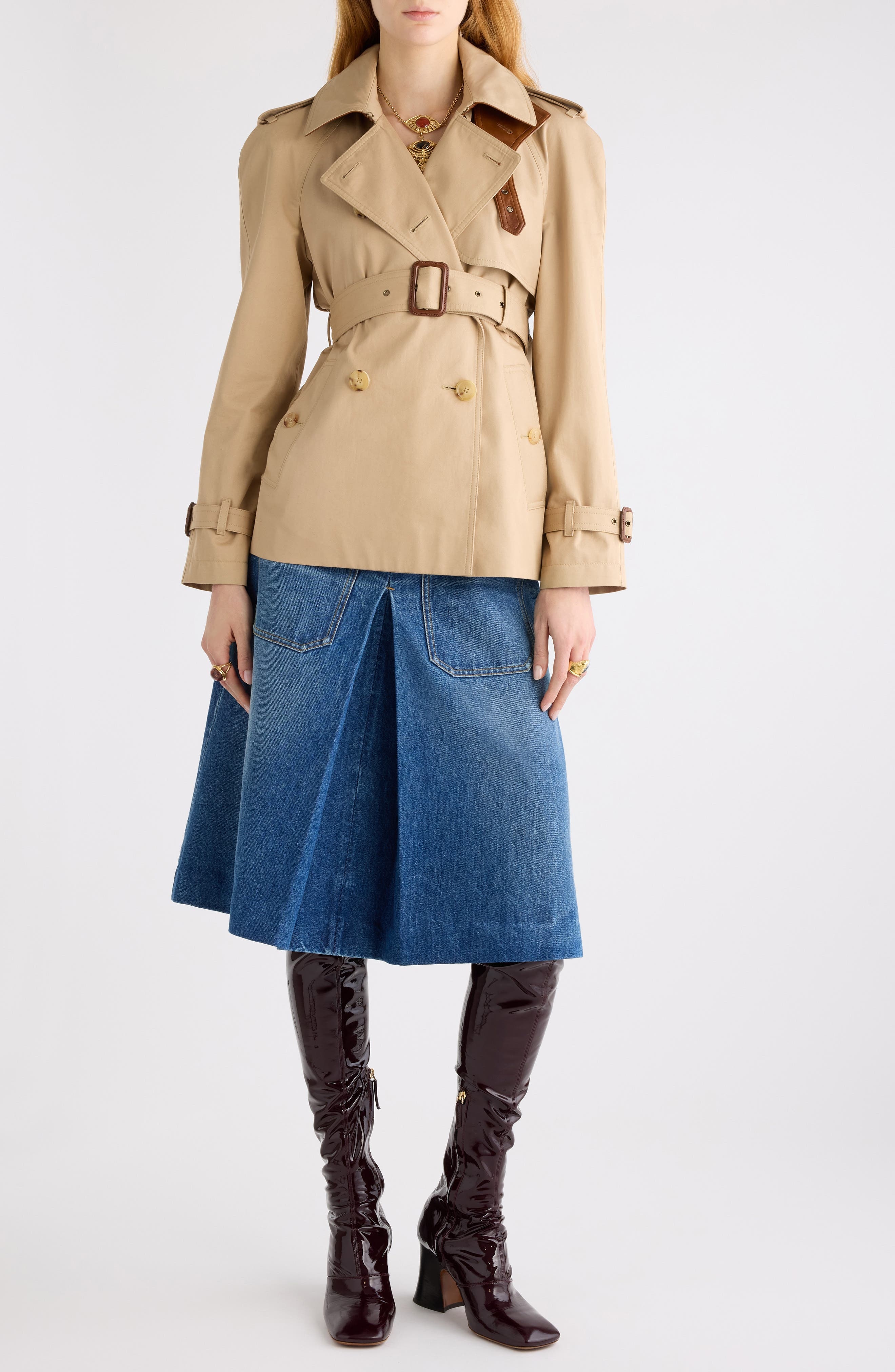 Chloé Short Cotton Gabardine Trench Coat in Worn Brown at Nordstrom - 2