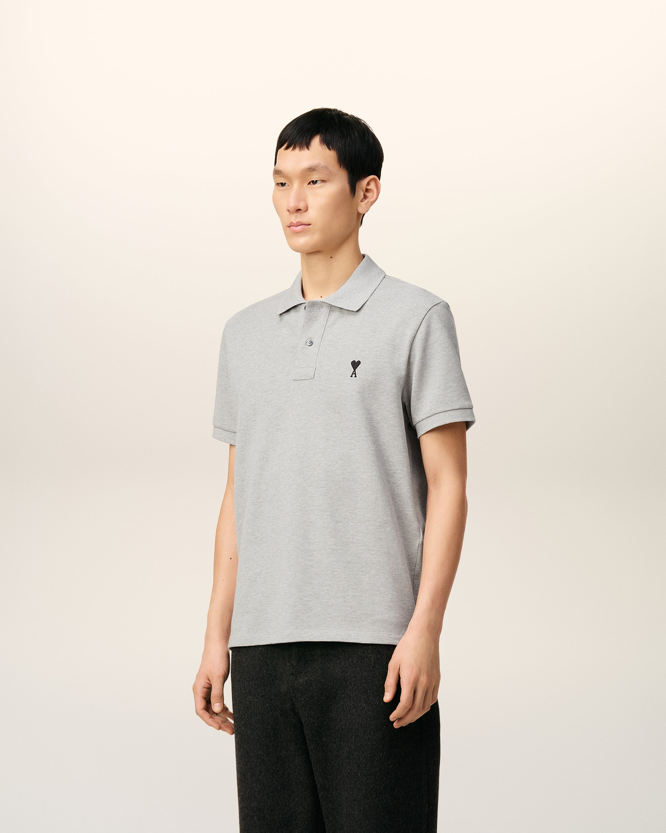 GREY COTTON CONTRASTED AMI DE COEUR POLO SHIRT - 6
