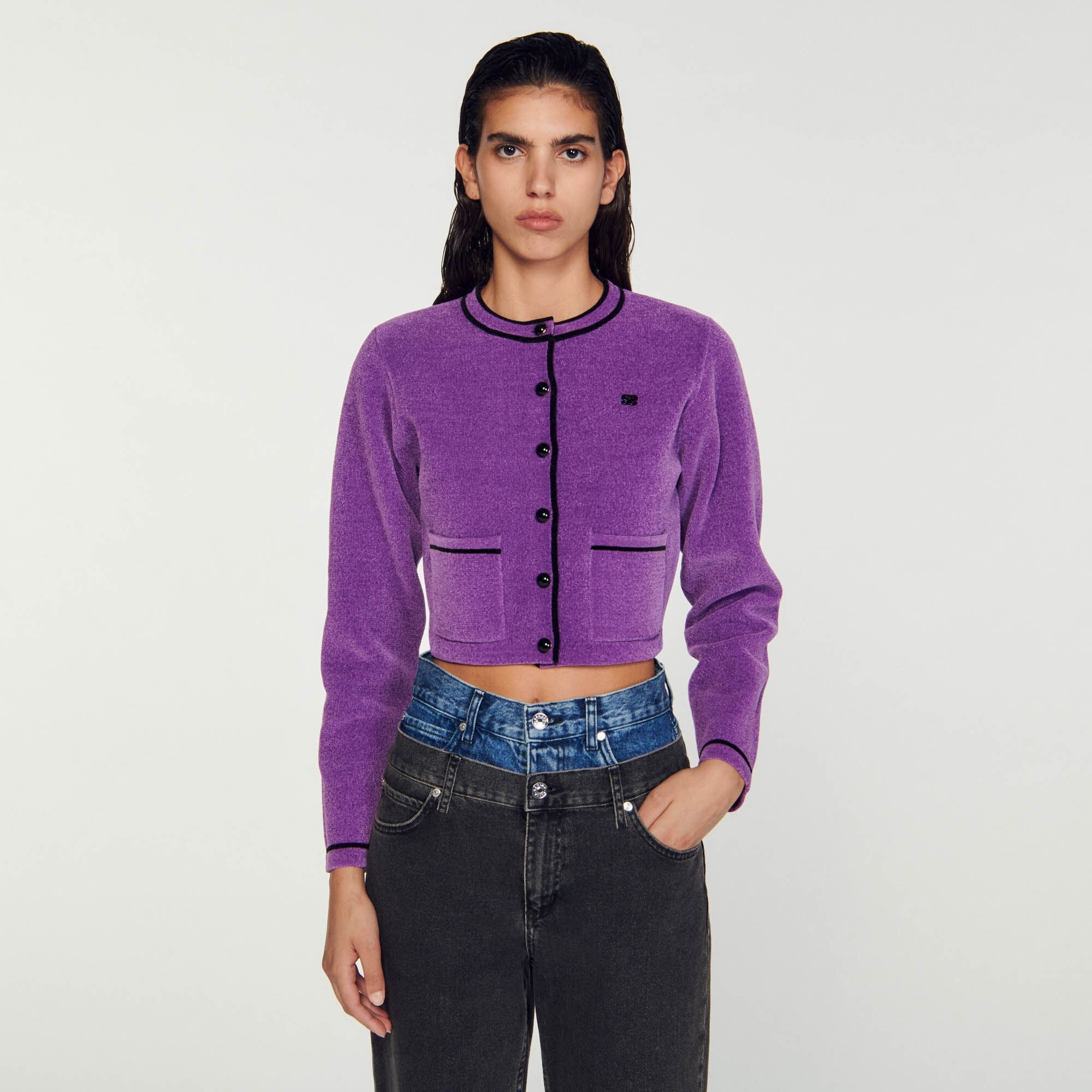 VELVET-EFFECT CROPPED COATIGAN - 5