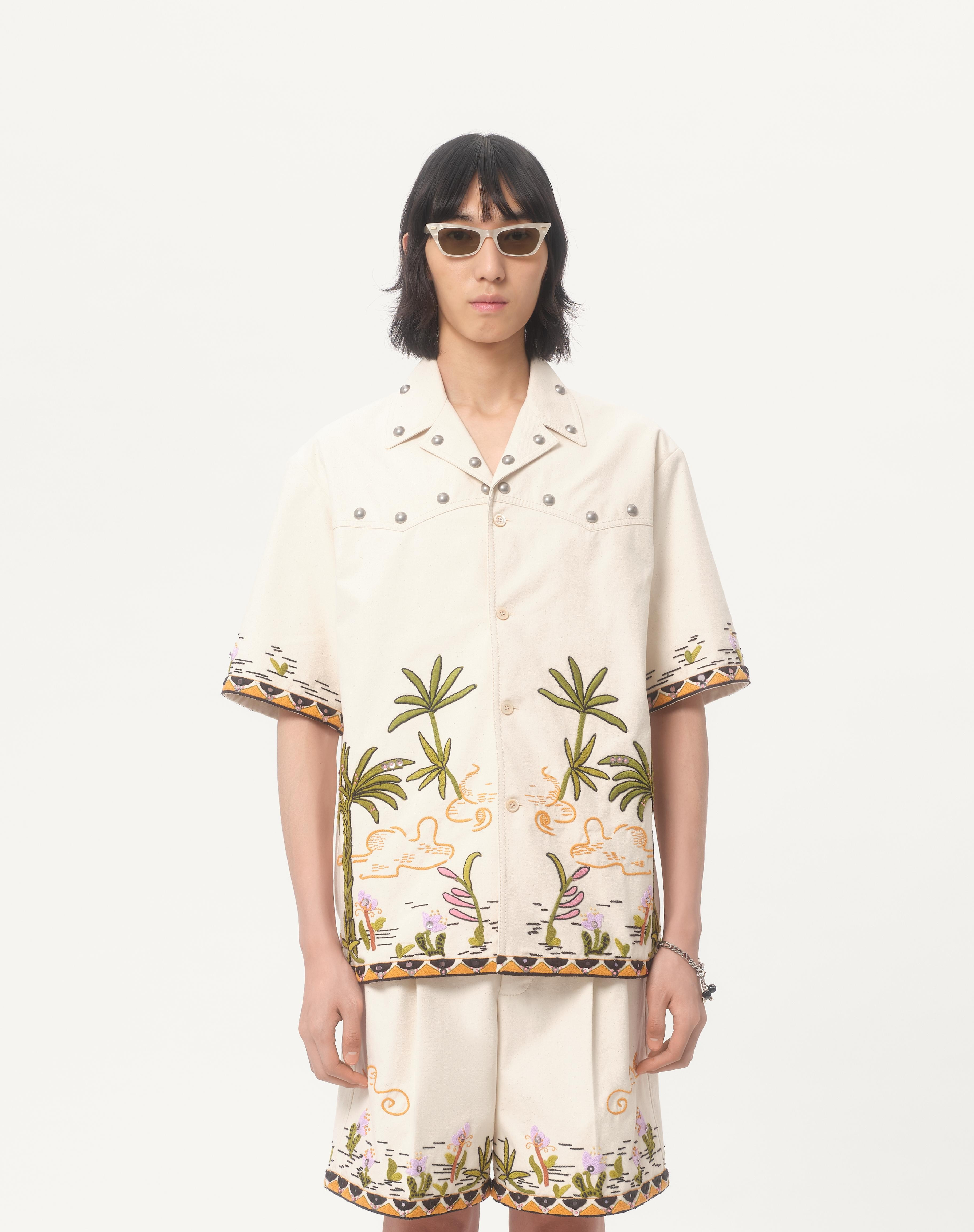 COTTON CANVAS SHIRT WITH FLORAL EMBROIDERY - 5