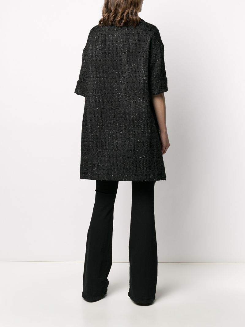 elbow-length sleeved tweed coat - 4