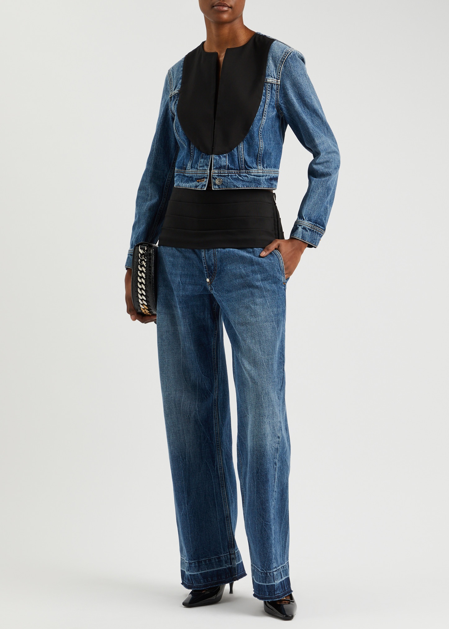 Panelled cropped denim jacket - 4