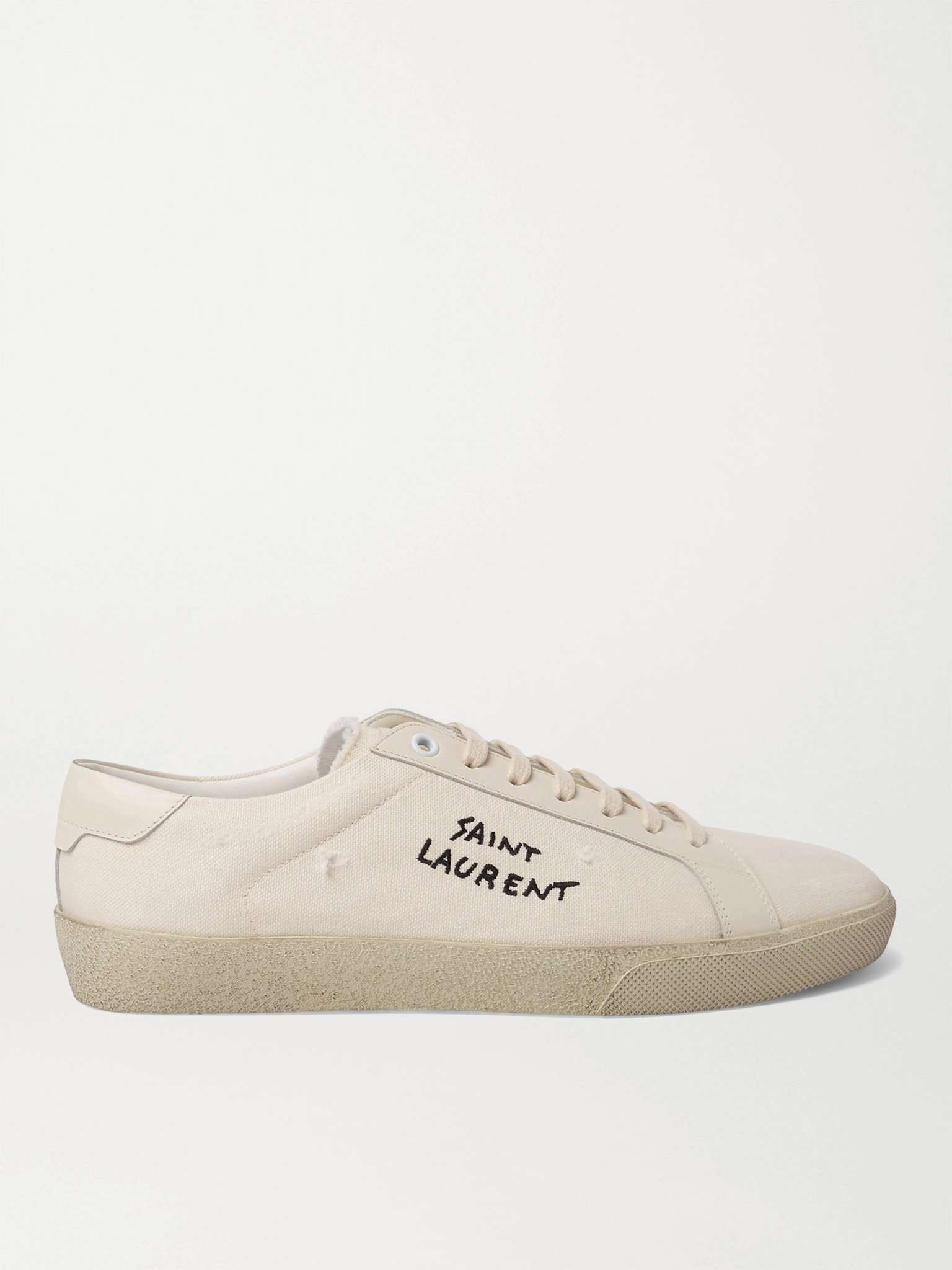 SL/06 Court Classic Leather-Trimmed Logo-Embroidered Distressed Canvas Sneakers - 1