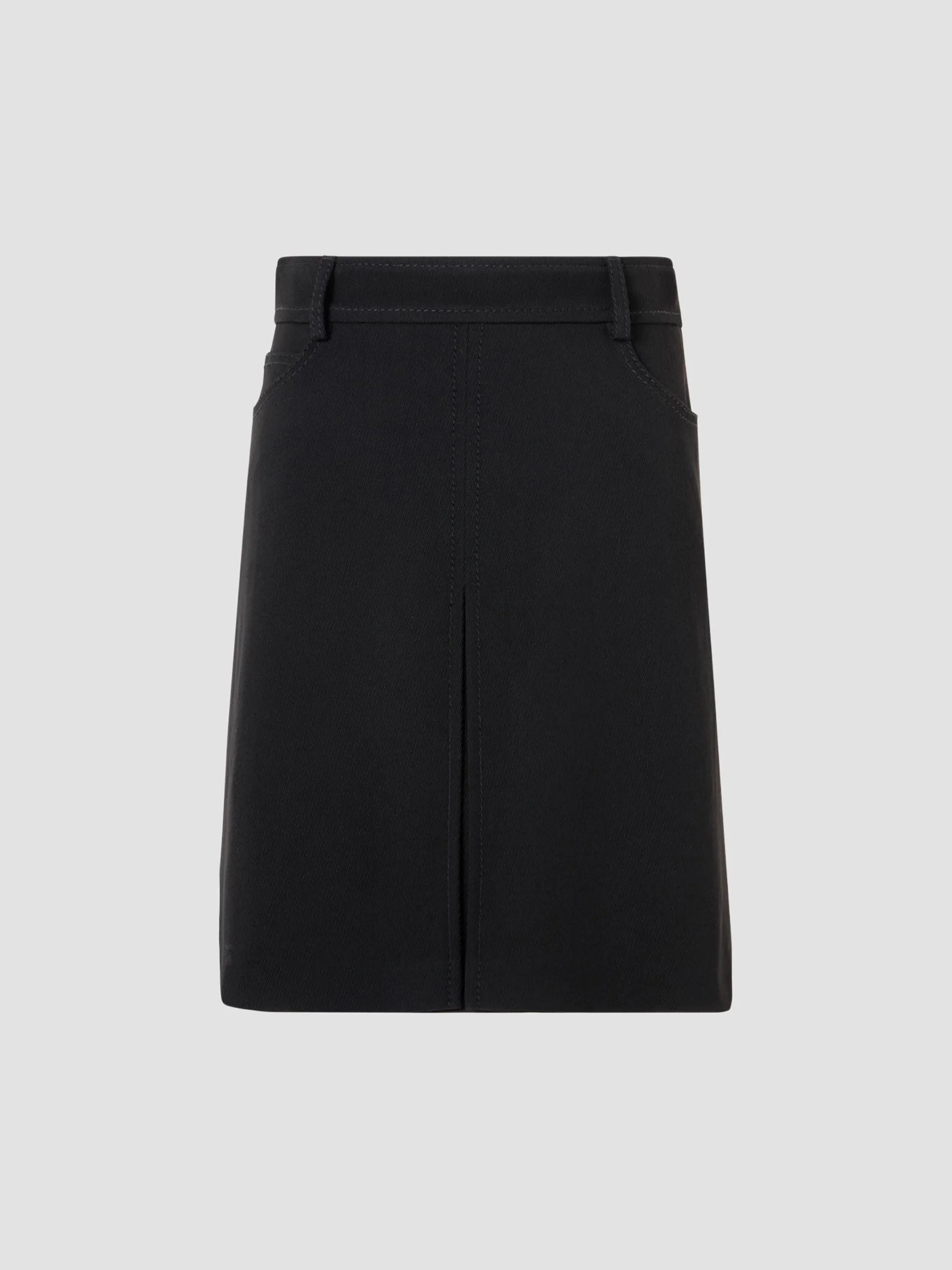 Women's Wool Tricotine Box-Pleat A-Line Skirt - Black - 1