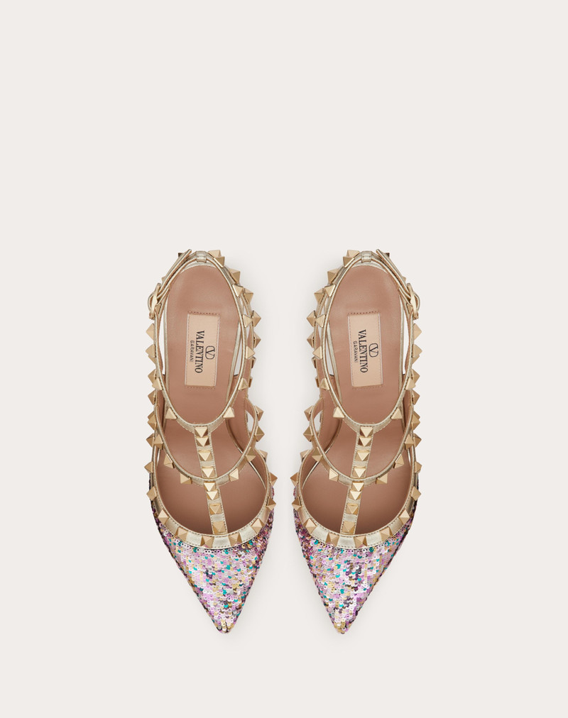 ROCKSTUD PUMP WITH SEQUIN EMBROIDERY AND STRAPS 100MM 4