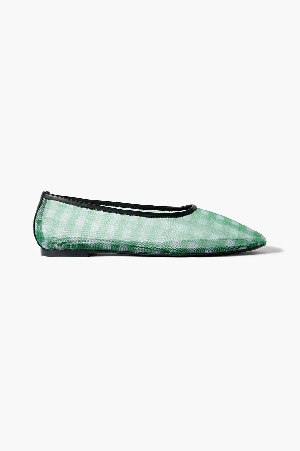 Alba leather-trimmed gingham mesh ballet flats - 1