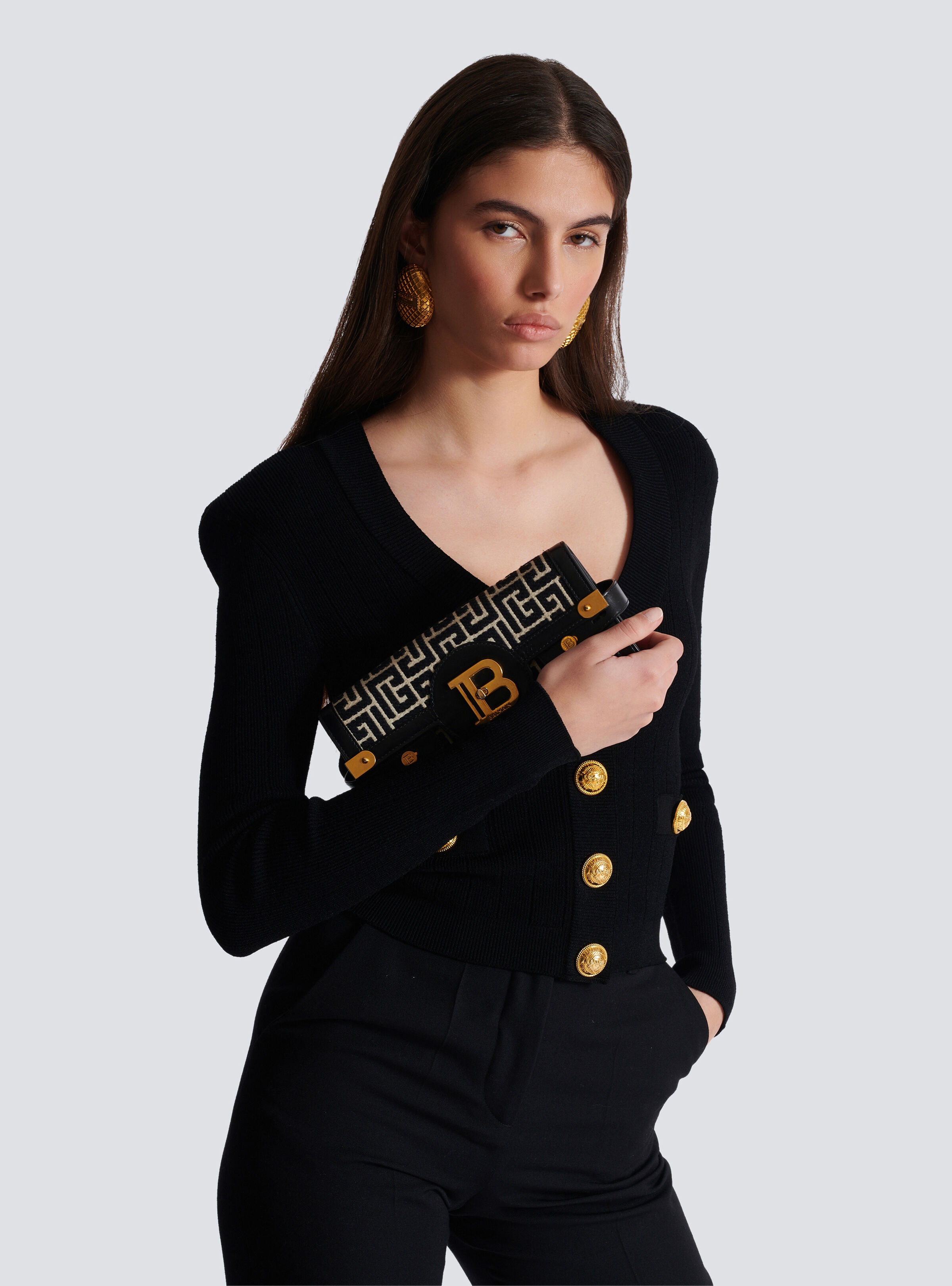 B-Buzz 23 jacquard and leather Clutch bag - 8
