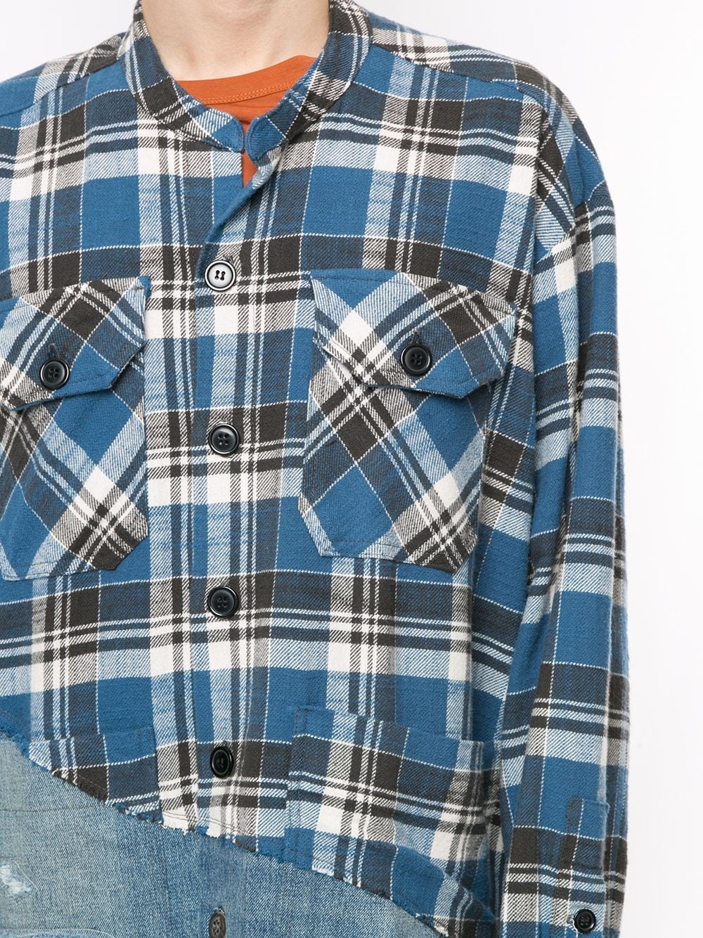 denim-panelled plaid shirt - 5