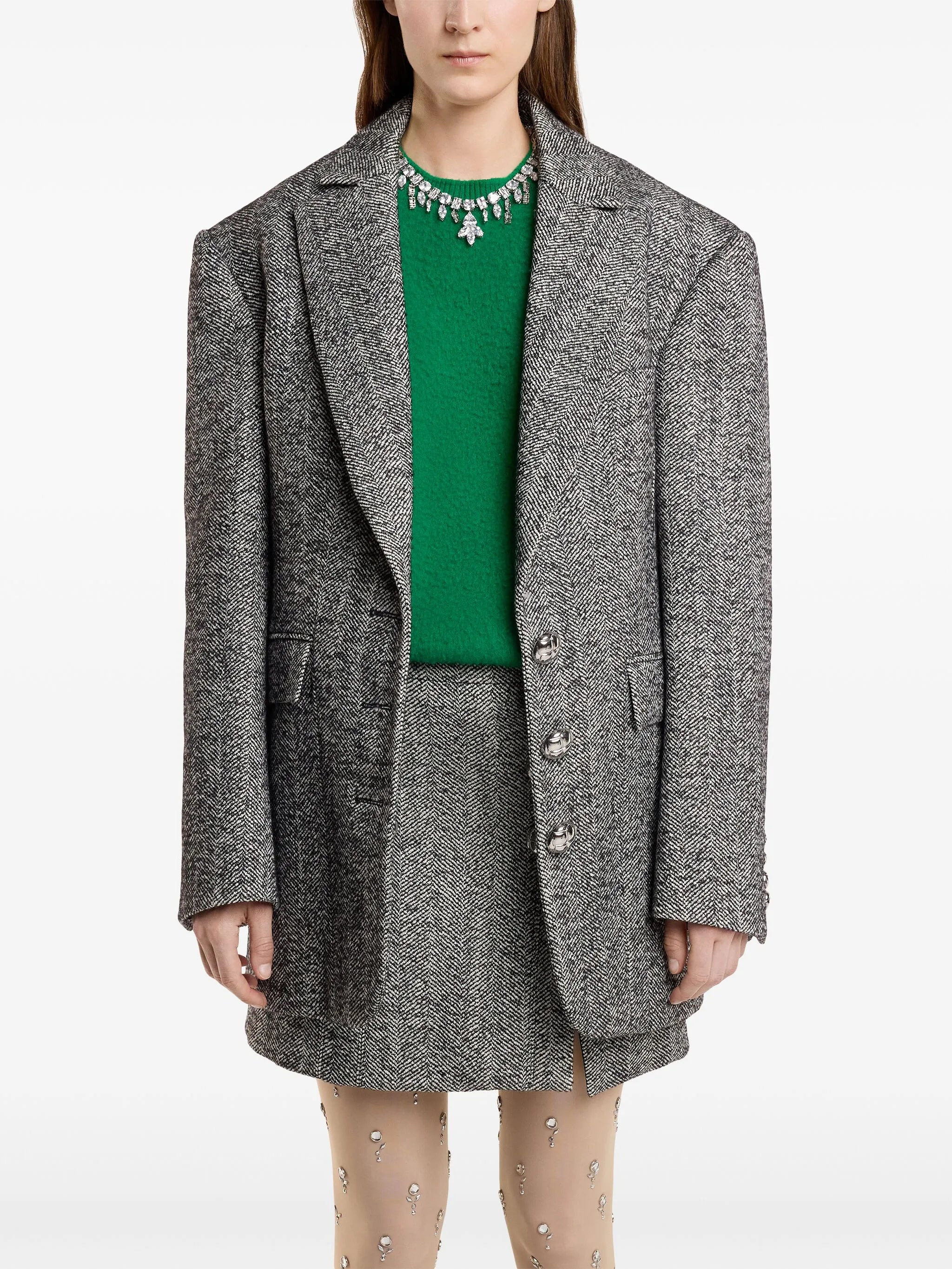 herringbone-pattern wool blazer - 5