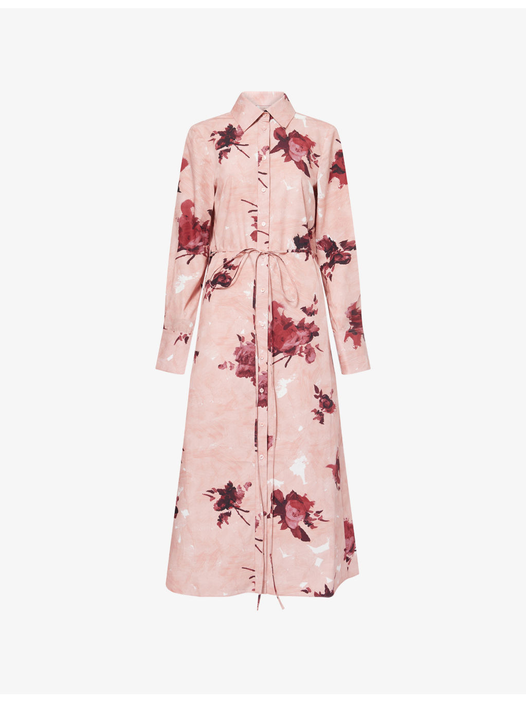 Floral-Print Long-Sleeve Cotton Midi Shirt Dress - 1