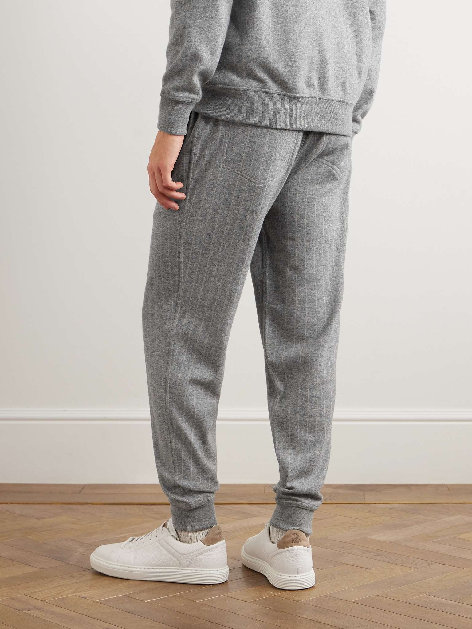 Tapered Pinstriped Cashmere and Cotton-Blend Sweatpants - 5
