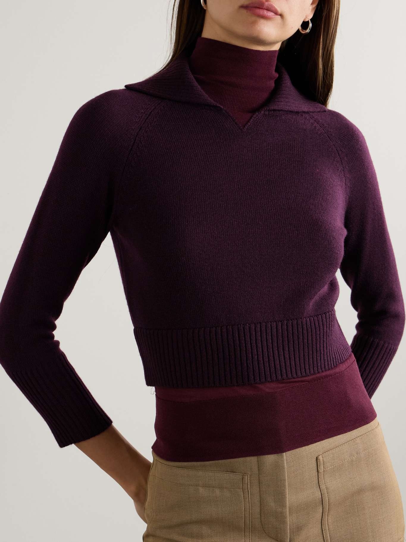 Layered wool-blend and cotton-blend turtleneck sweater - 3