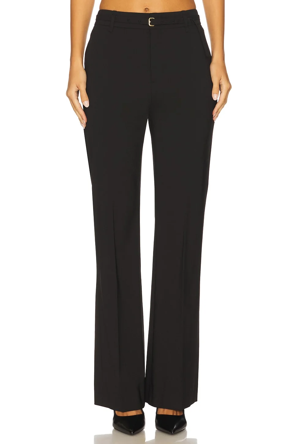 High Waist Slim Flare Belted Pant - 1