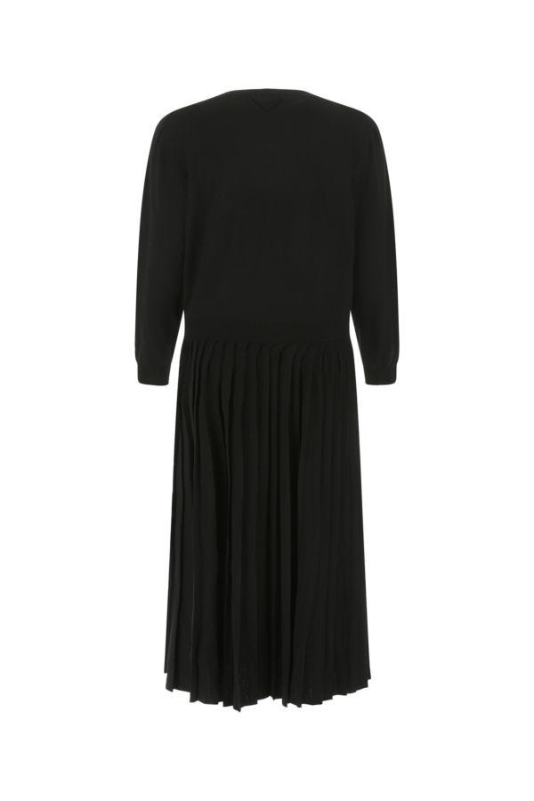 Prada Woman Black Stretch Wool Blend Dress - 2