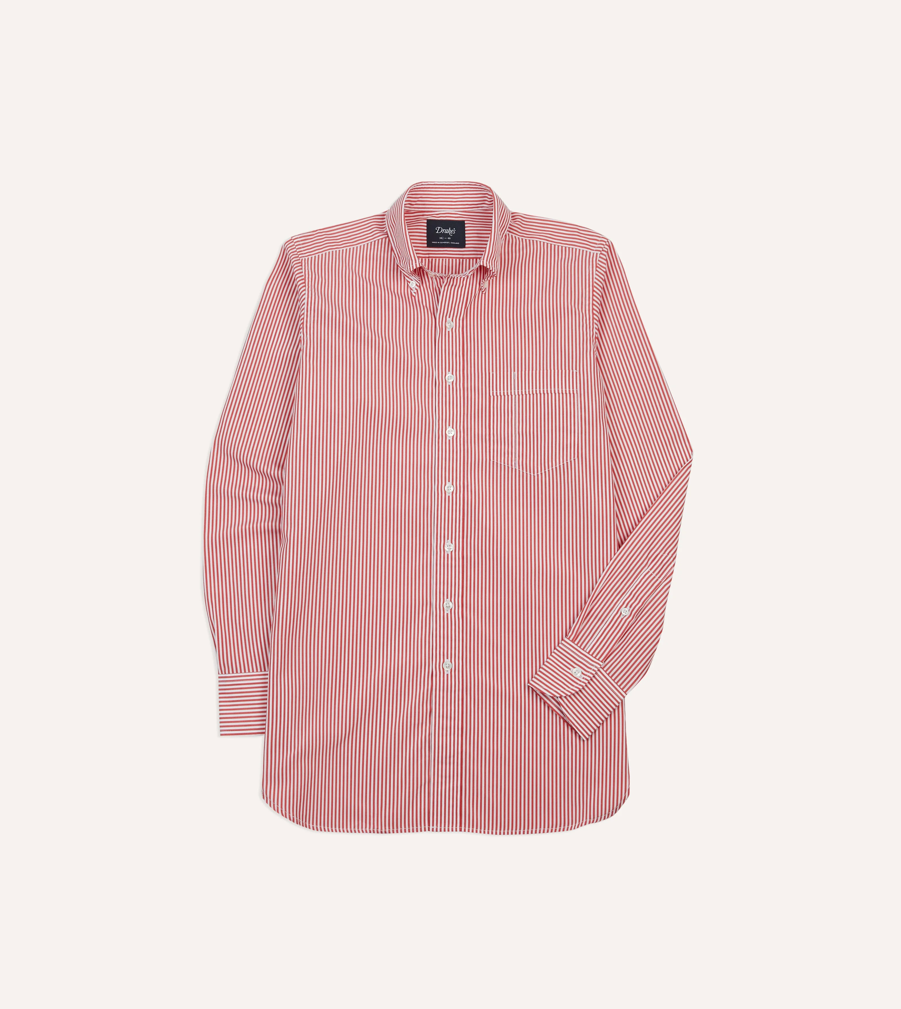 Red Narrow Stripe Cotton Poplin Button-Down Shirt - 1