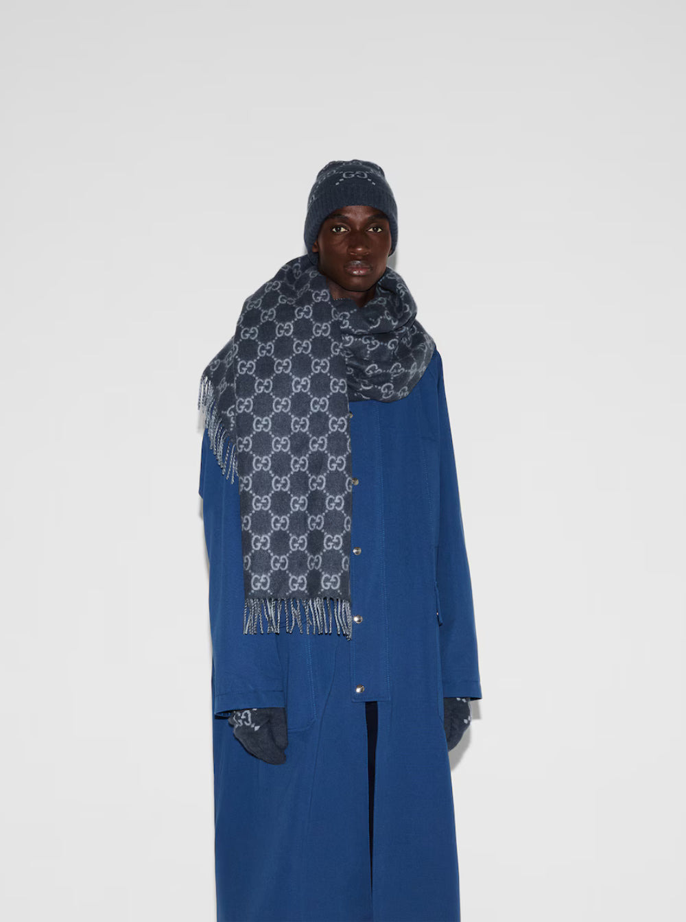 Gucci Men Blue Beanie With All-Over Gg Motif In Cashmere Woman - 4
