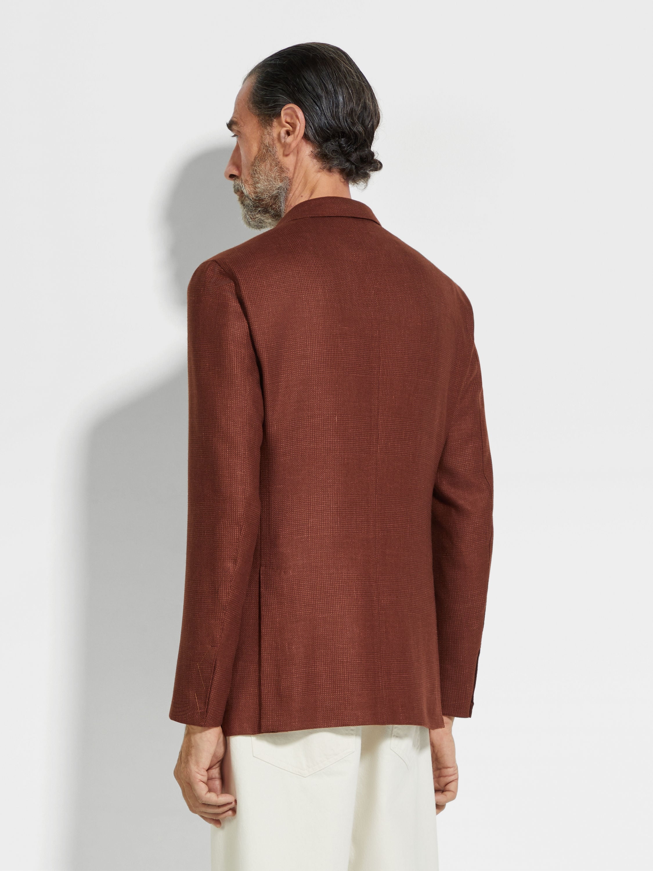 BRICK RED CASHMERE SILK AND LINEN JACKET - 5