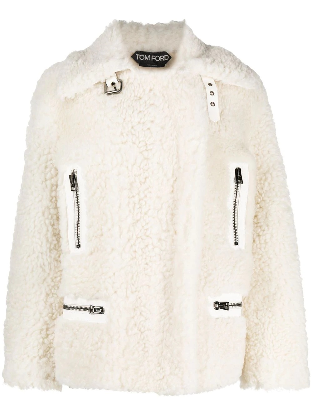 zip-up shearling jacket - 1