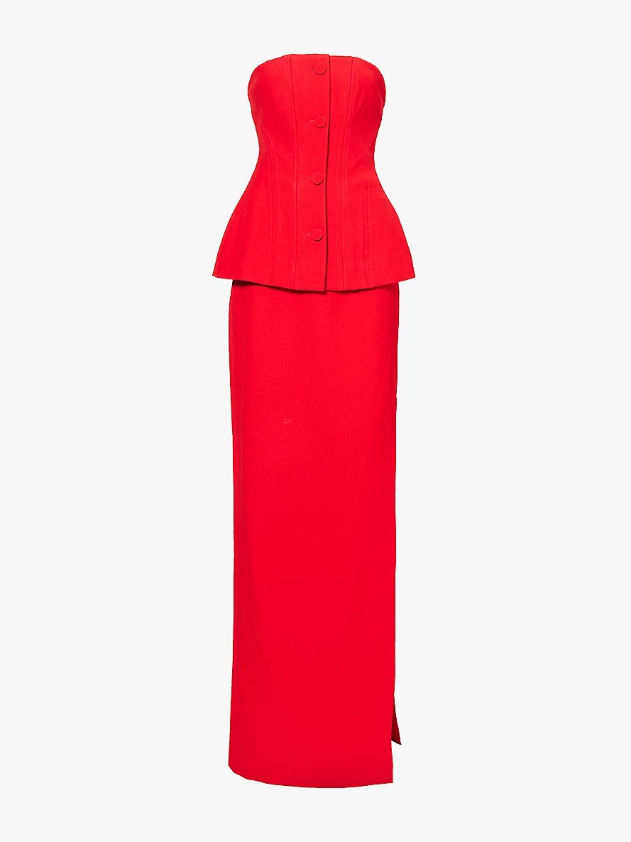 ROLAND MOURET Peplum corset-bodice stretch-woven blend maxi dress