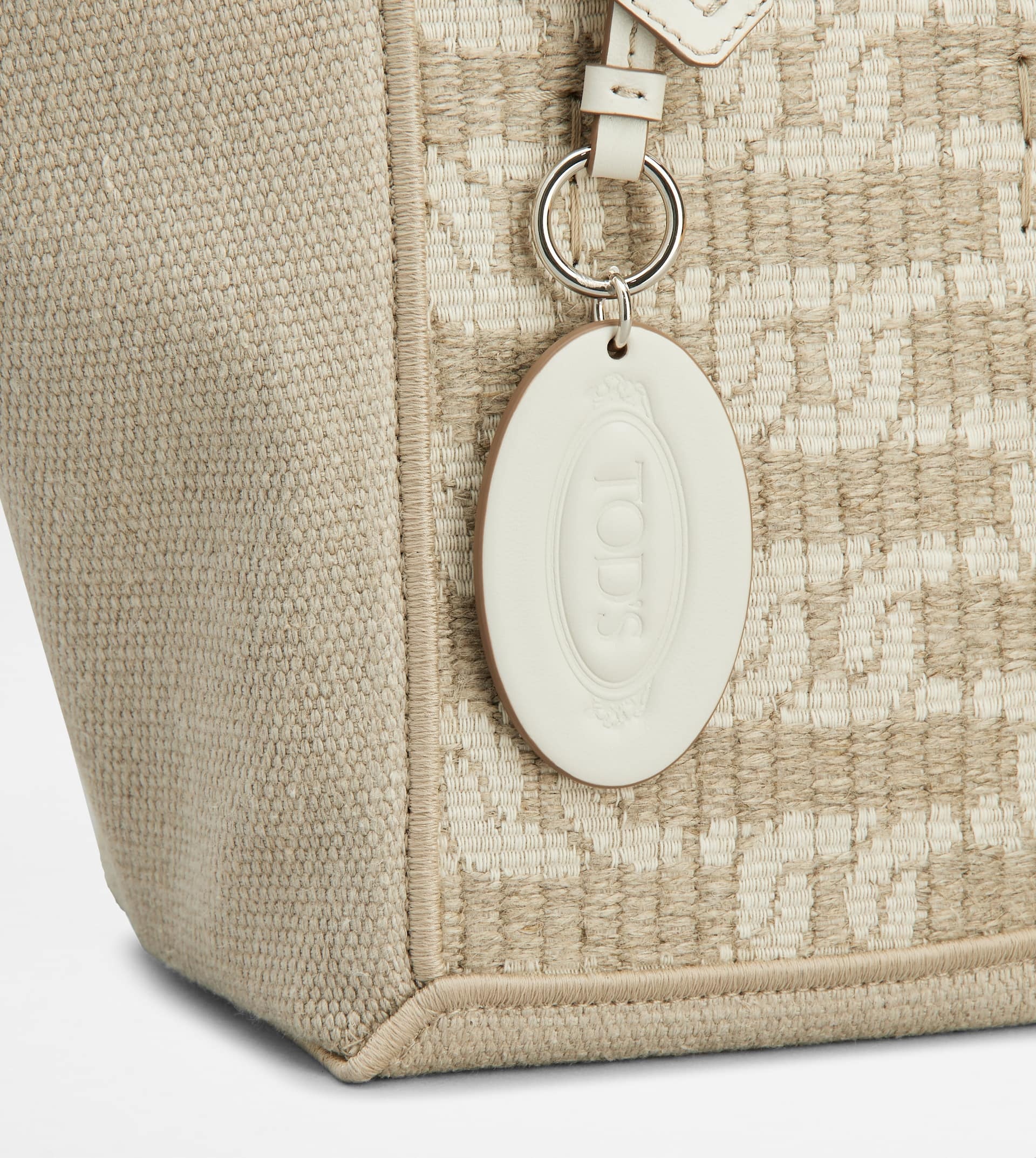 TOD'S DOUBLE UP SHOPPING BAG IN FABRIC AND LEATHER MINI - BEIGE - 7
