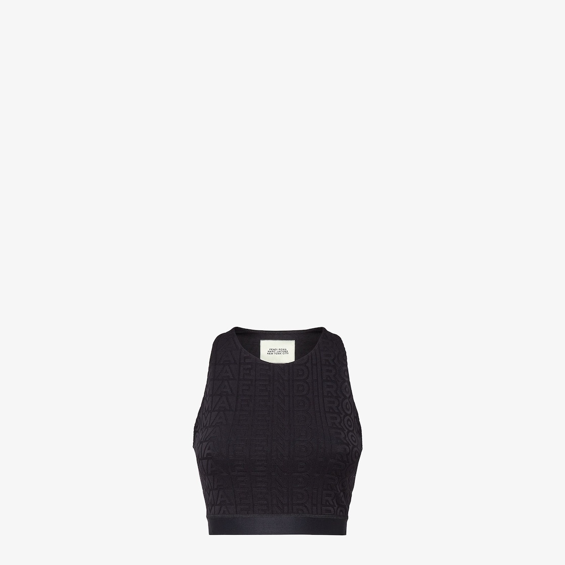 Crop top in black tech fabric. The Fendi Roma logo is reinterpreted by Marc Jacobs in a jacquard wea - 1