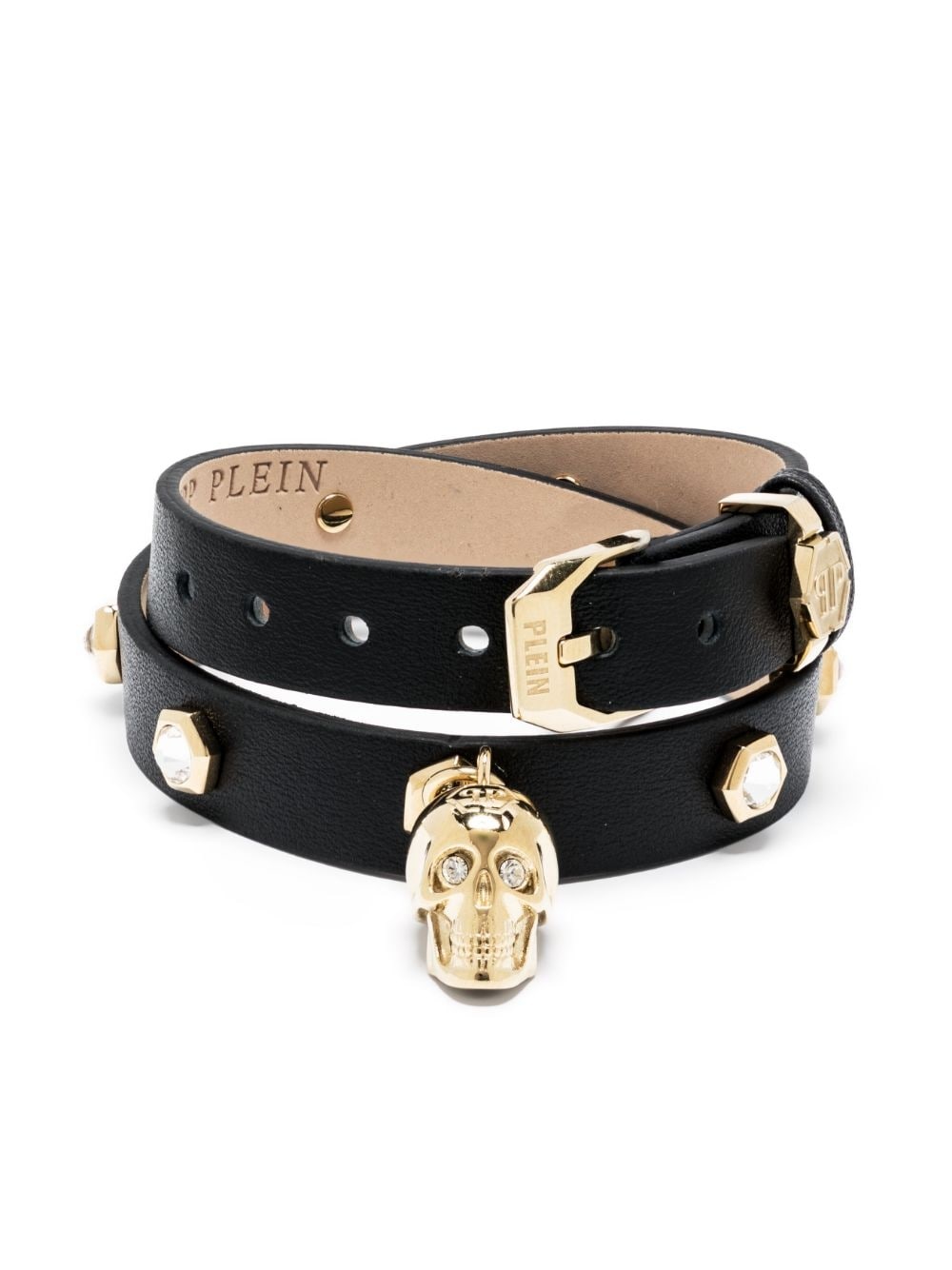 skull-charm leather band bracelet - 1